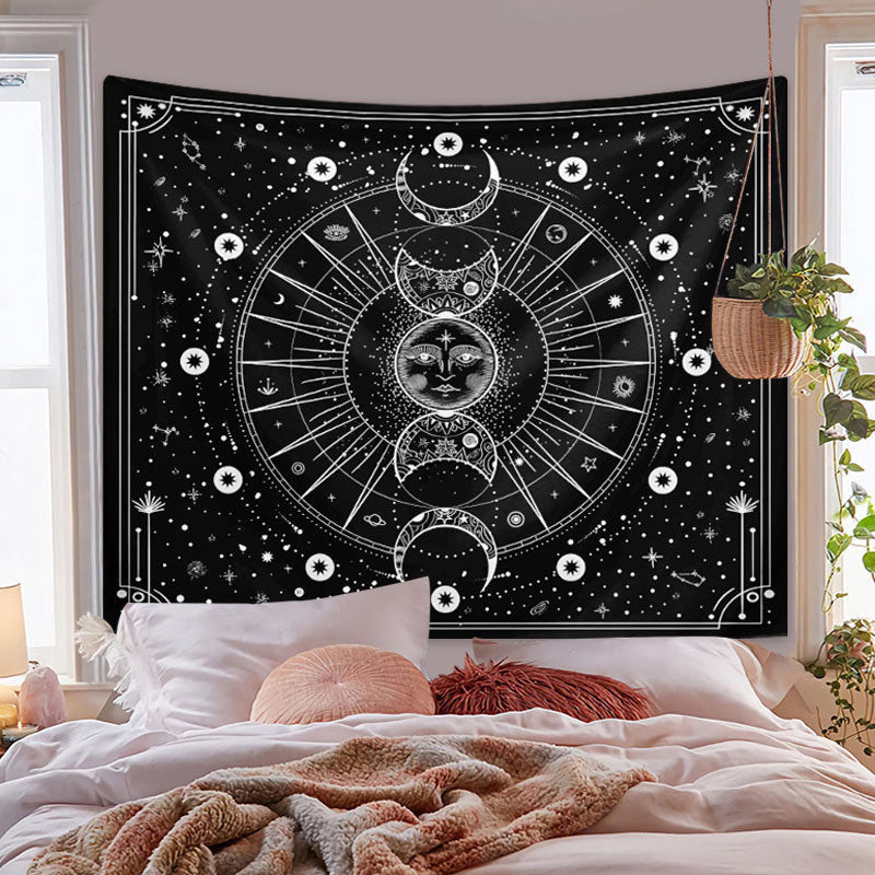 Lofaris Art Moon Star Sign Space Black And White Tapestry