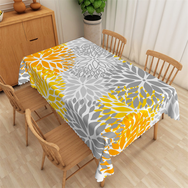 Lofaris Artistic Orange Grey Yellow Floral Pattern Tablecloth