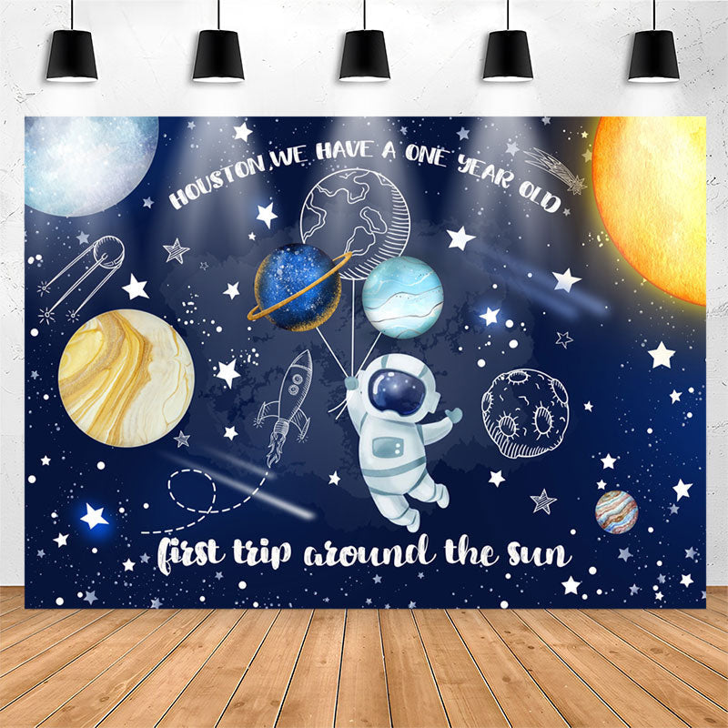 Lofaris Astronaut First Trip Around Sun 1st Birthday Backdrop