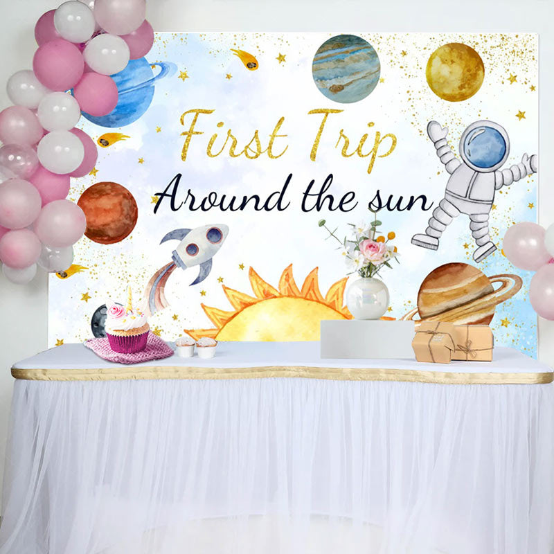 Lofaris Astronaut Planet First Trip Birthday Backdrop