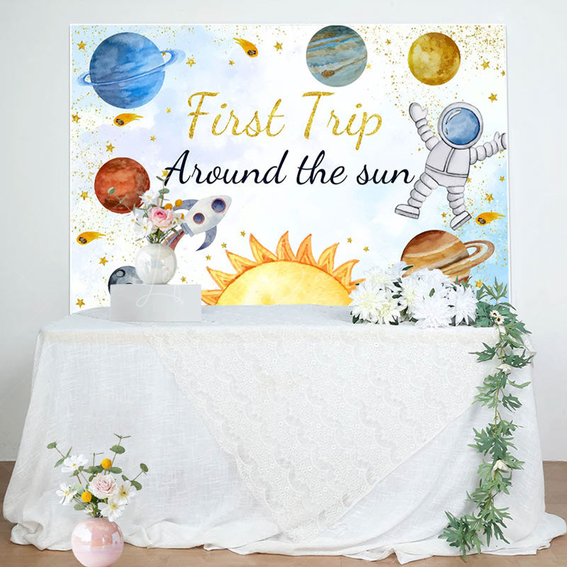 Lofaris Astronaut Planet First Trip Birthday Backdrop