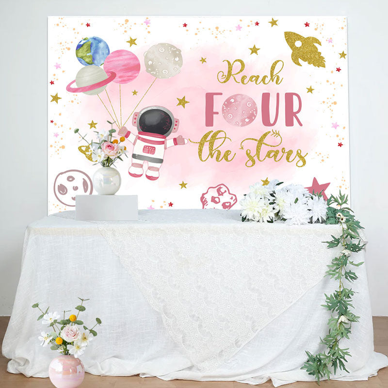 Lofaris Astronaut Reach Four The Stars 4th Birthday Backdrop