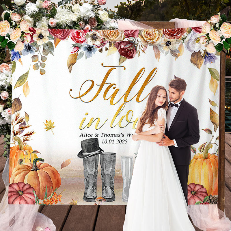 Lofaris Autumn Pumpkin Flowers Fall In Love Wedding Backdrop