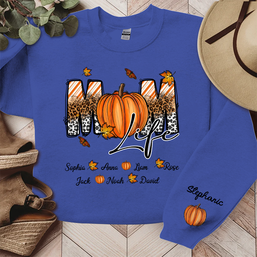 Lofaris Autumn Pumpkin Leopard Mom Life Custom Sweatshirt
