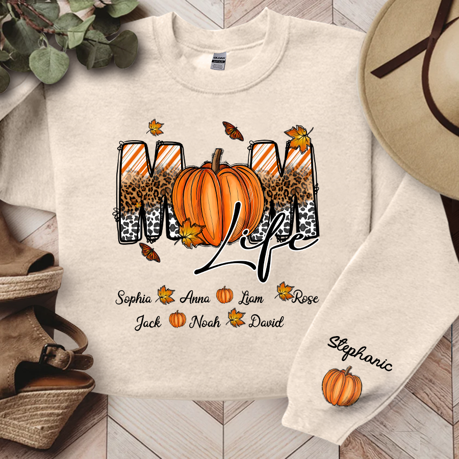 Lofaris Autumn Pumpkin Leopard Mom Life Custom Sweatshirt
