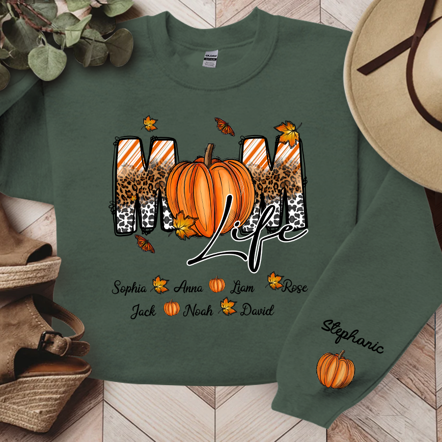 Lofaris Autumn Pumpkin Leopard Mom Life Custom Sweatshirt