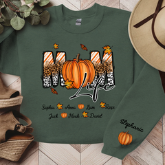 Lofaris Autumn Pumpkin Leopard Mom Life Custom Sweatshirt