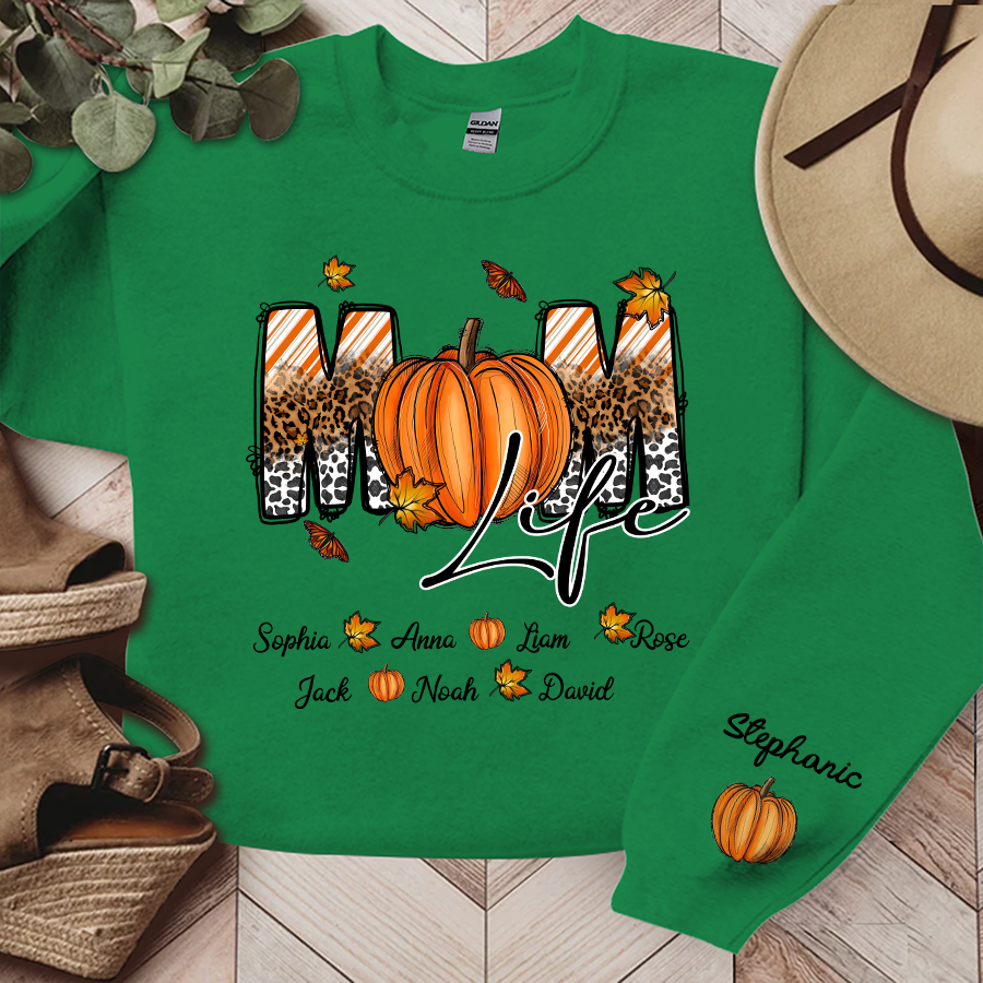 Lofaris Autumn Pumpkin Leopard Mom Life Custom Sweatshirt