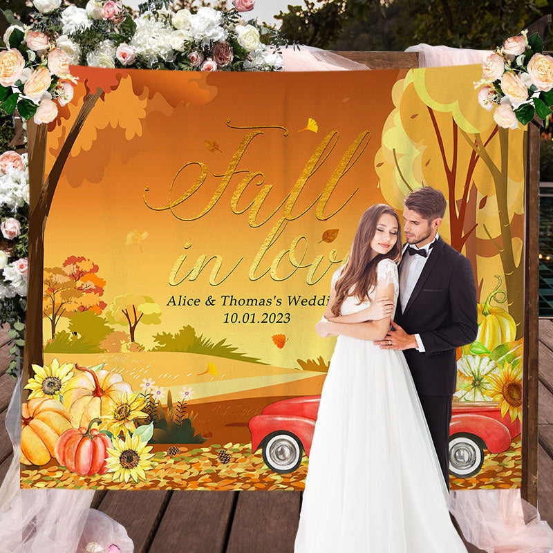 Lofaris Autumn Pumpkin On The Truck Fall In Love Wedding Backdrop