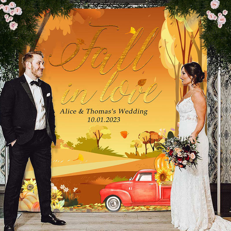 Lofaris Autumn Pumpkin On The Truck Fall In Love Wedding Backdrop