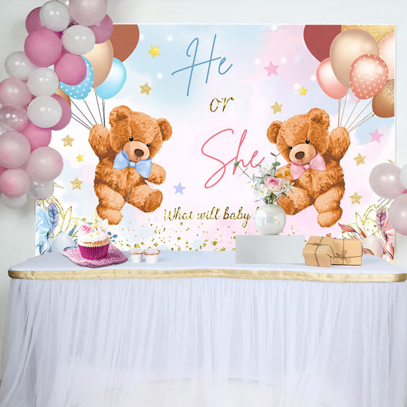 Lofaris Baby Bears Balloon Glitter Gender Reveal Backdrop