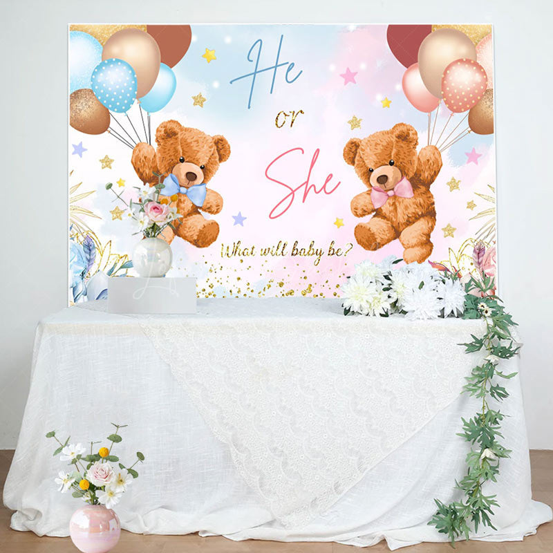 Lofaris Baby Bears Balloon Glitter Gender Reveal Backdrop