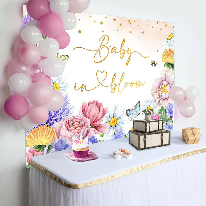 Lofaris Baby In Bloom Floral Butterfly Shower Backdrop