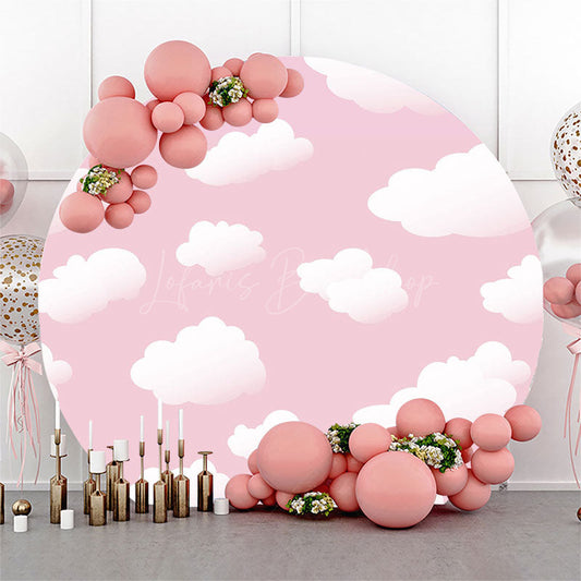 Lofaris Baby Pink White Clould Round Birthday Party Backdrop