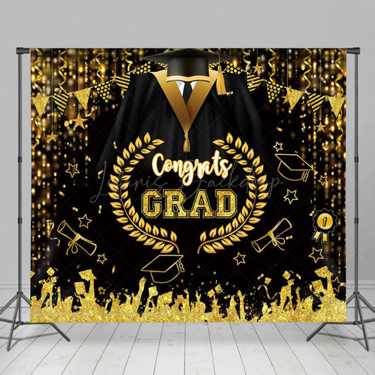 Lofaris Bachelor Gown Gold Black Flag Graduation Backdrop