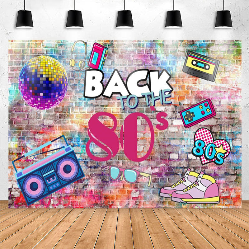 Lofaris Back To The 80S Paint Brick Wall Birthday Backdrop