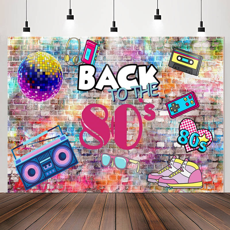 Lofaris Back To The 80S Paint Brick Wall Birthday Backdrop