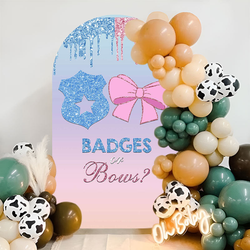 Lofaris Badges Or Bows Gender Reveal Double Sided Arch Backdrop