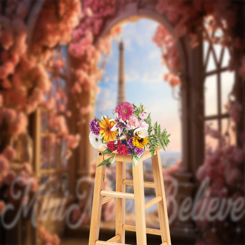 Lofaris Balcony Eiffel Tower Floral Photo Spring Backdrop
