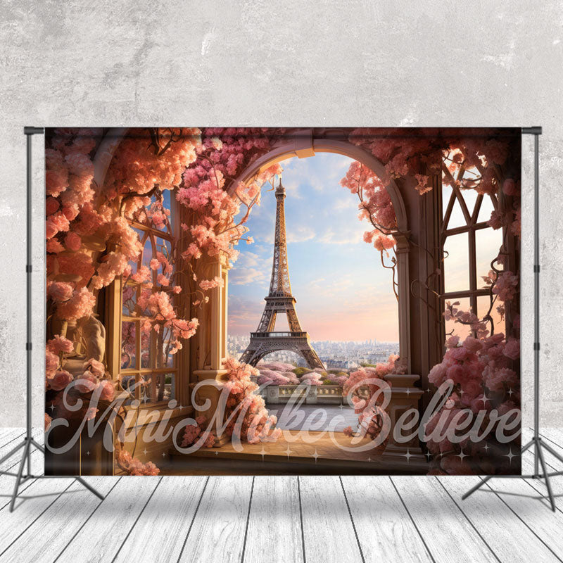 Lofaris Balcony Eiffel Tower Floral Photo Spring Backdrop