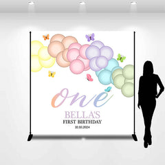 Lofaris Balloon Bautterfly Custom Girl 1st Birthday Backdrop