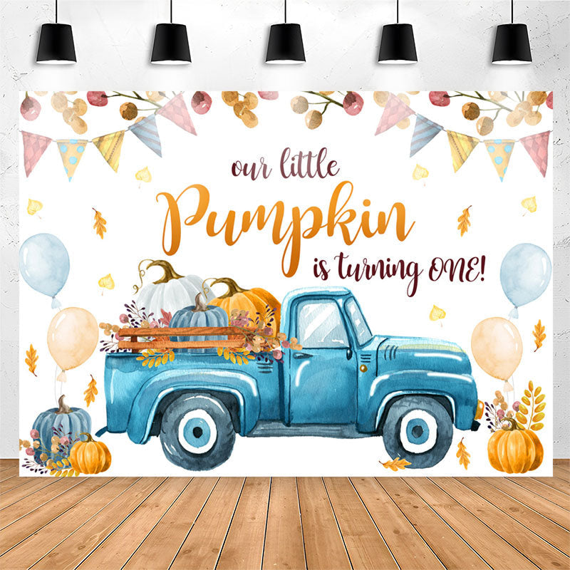 Lofaris Balloon Blue Truck Pumpkin 1st Birthday Backdrop