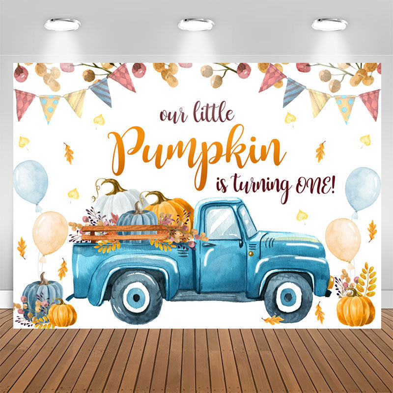 Lofaris Balloon Blue Truck Pumpkin 1st Birthday Backdrop