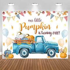 Lofaris Balloon Blue Truck Pumpkin 1st Birthday Backdrop
