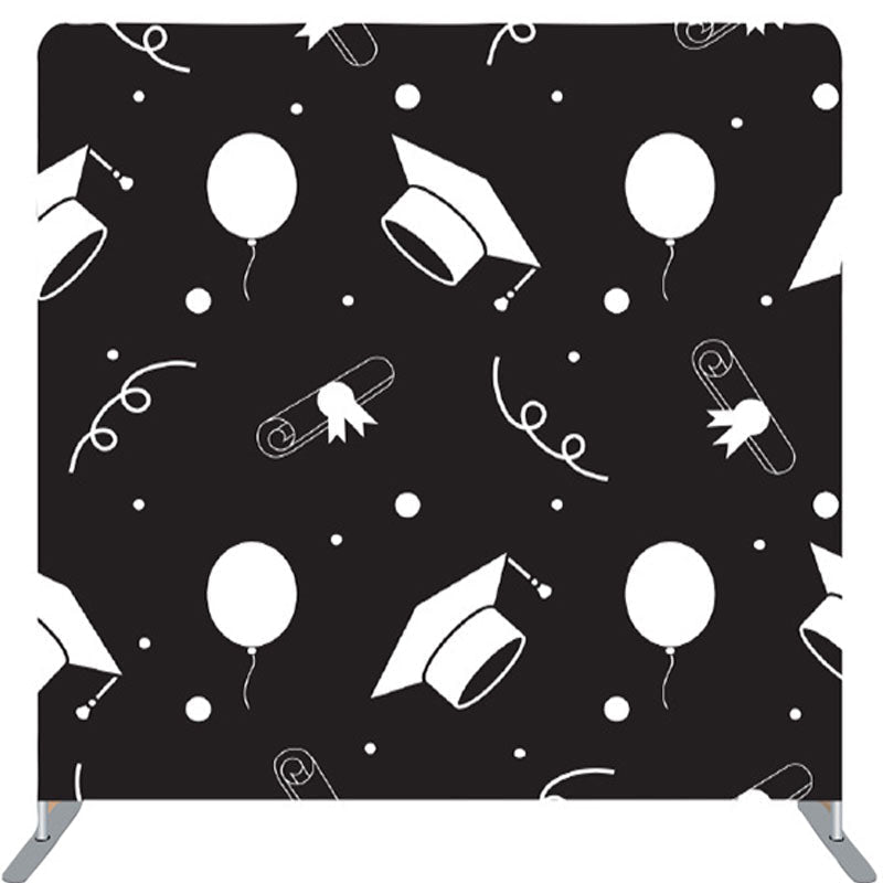 Lofaris Balloon Caps Black And White Graduation Backdrop