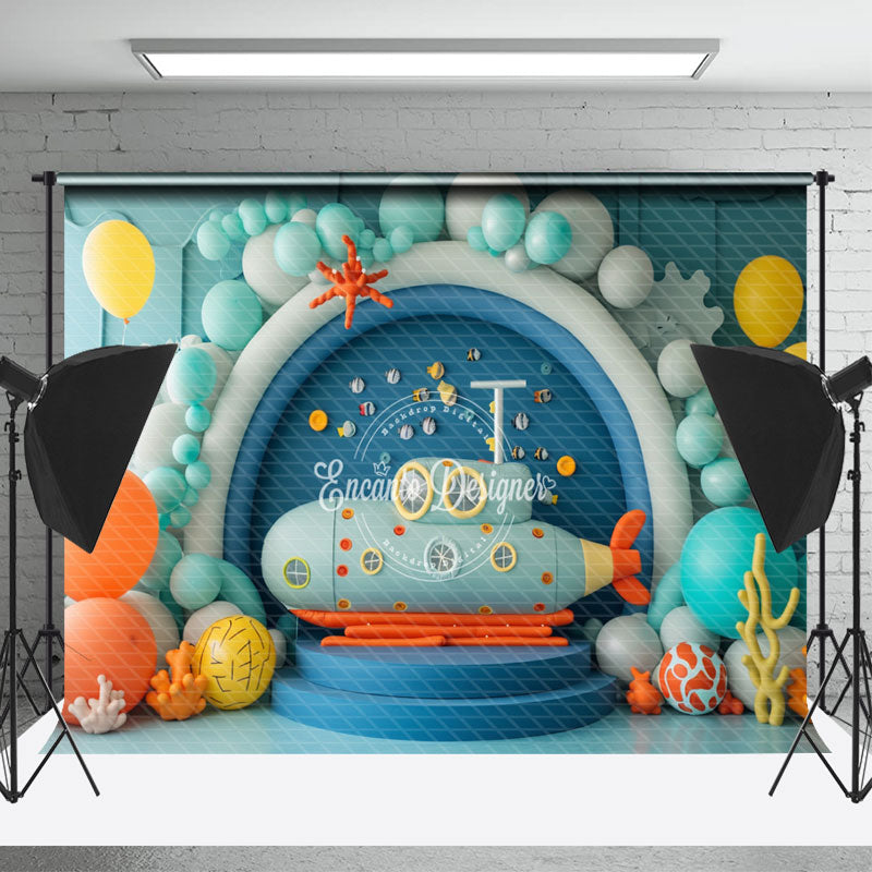 Lofaris Balloon Fish Submarine Birthday Cake Smash Backdrop
