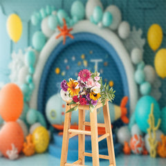 Lofaris Balloon Fish Submarine Birthday Cake Smash Backdrop