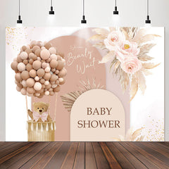 Lofaris Balloon Floral Bear Beige Backdrop For Baby Shower