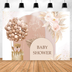 Lofaris Balloon Floral Bear Beige Backdrop For Baby Shower