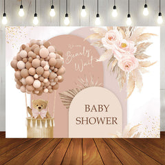 Lofaris Balloon Floral Bear Beige Backdrop For Baby Shower