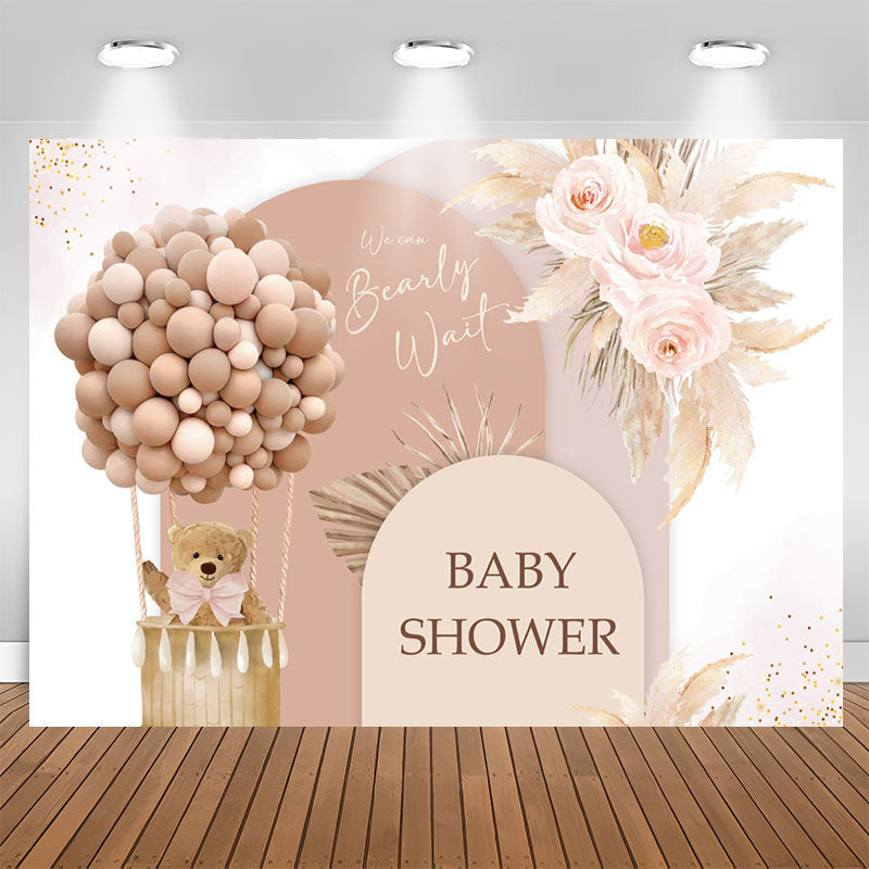 Lofaris Balloon Floral Bear Beige Backdrop For Baby Shower