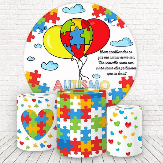 Lofaris Balloon Puzzles Autism Awareness Round Backdrop Kit