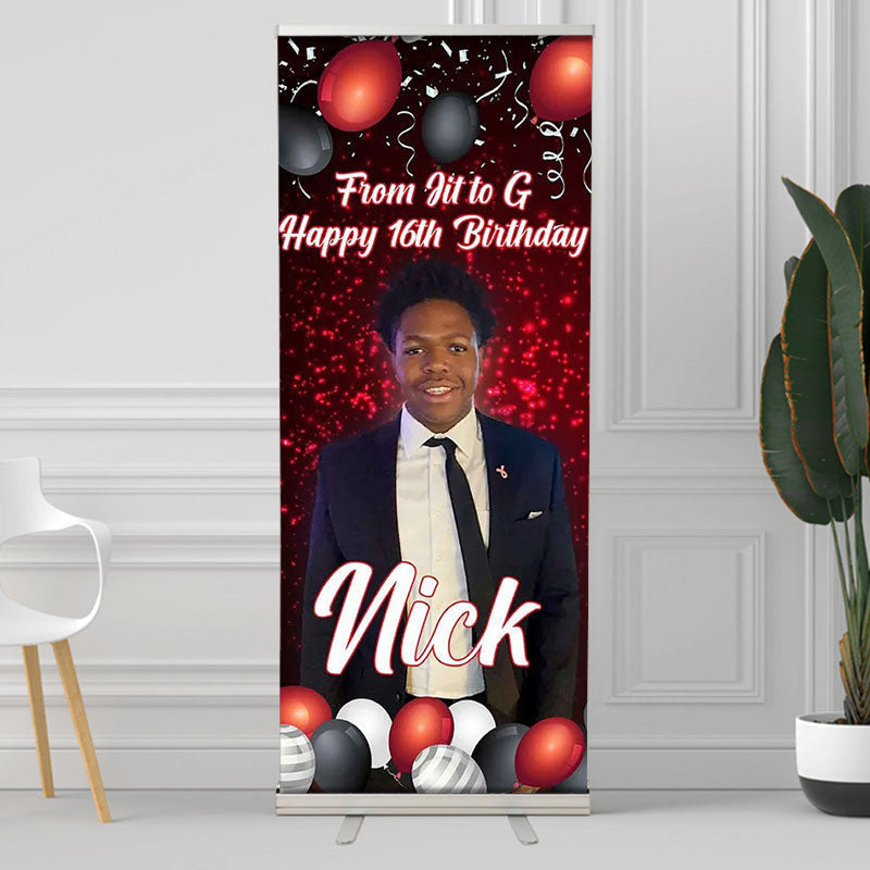 Lofaris Balloon Red Custom Retractable 16Th Birthday Banner