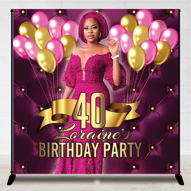 Lofaris Balloons Purple Custom Photo 40th Birthday Backdrop