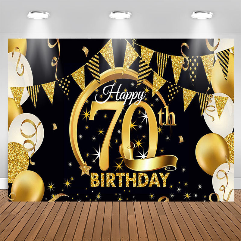 Lofaris Balloons Stars Glitter Black 70th Birthday Backdrop