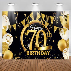 Lofaris Balloons Stars Glitter Black 70th Birthday Backdrop