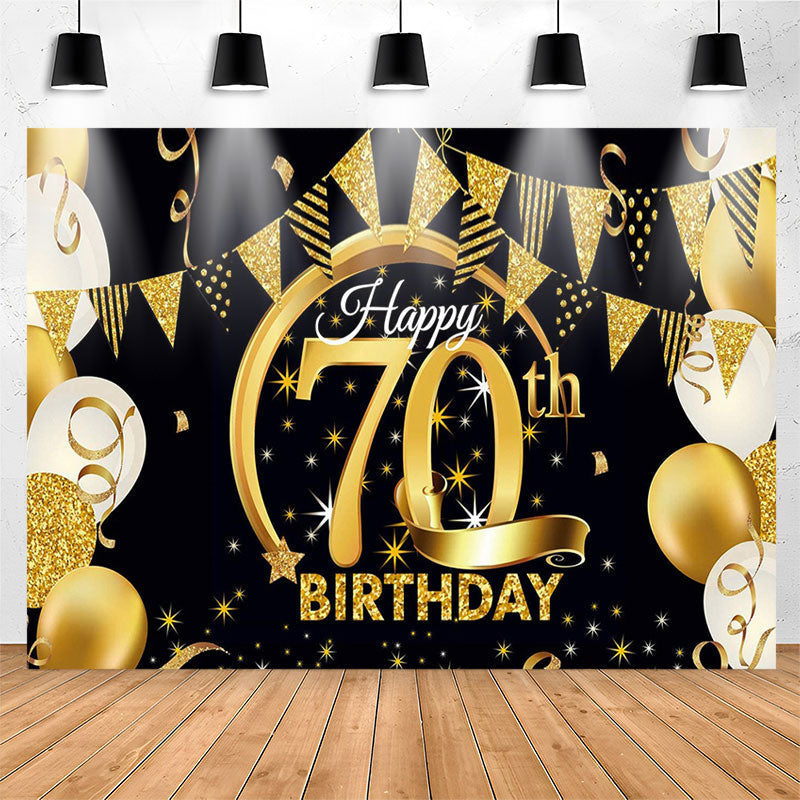 Lofaris Balloons Stars Glitter Black 70th Birthday Backdrop