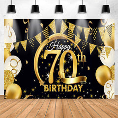 Lofaris Balloons Stars Glitter Black 70th Birthday Backdrop