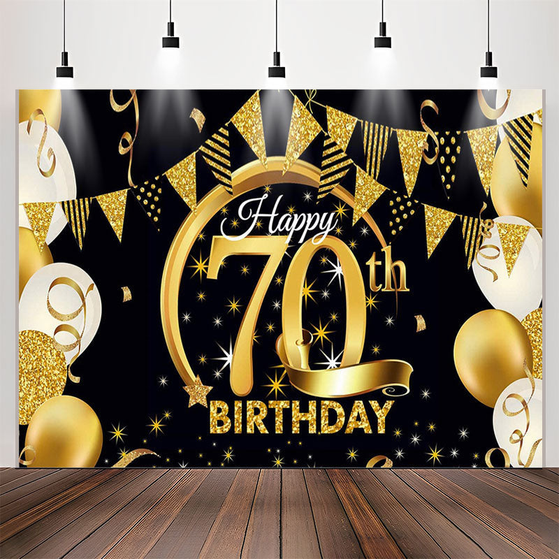 Lofaris Balloons Stars Glitter Black 70th Birthday Backdrop