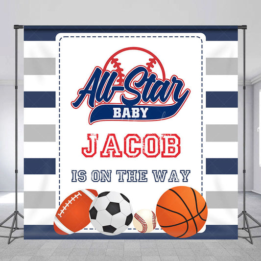 Lofaris Balls All Star Stripe Custom Baby Shower Backdrop