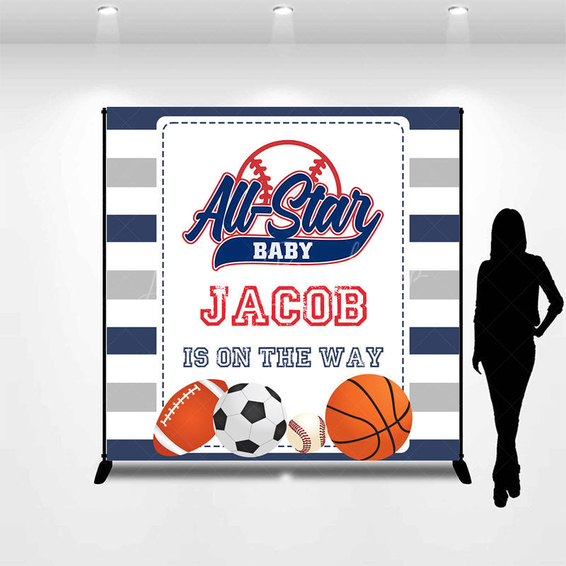 Lofaris Balls All Star Stripe Custom Baby Shower Backdrop