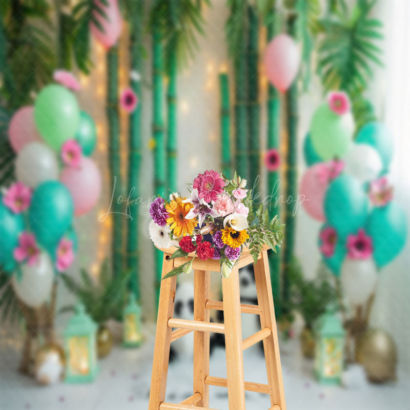 Lofaris Bamboo Forest Panda Balloons Cake Smash Backdrop