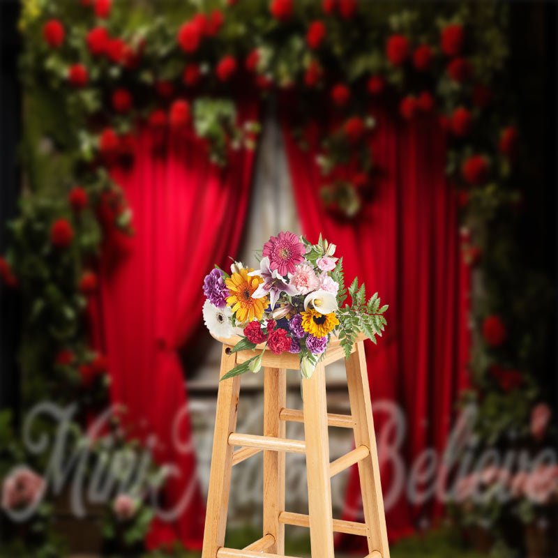 Lofaris Barren Red Rose Curtain Shabby Wood Door Backdrop