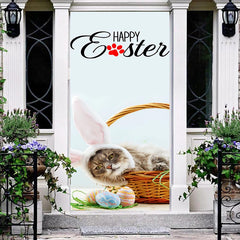 Lofaris Basket Cat With Bunny Ears Happy Easter Door Cover