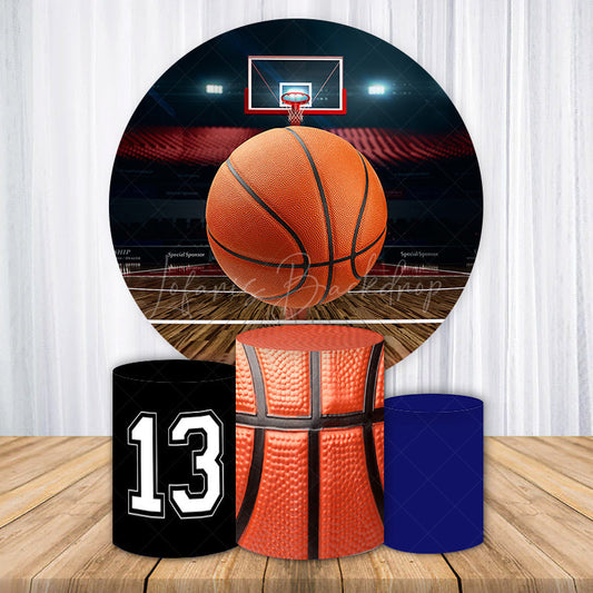 Lofaris Basketball Field Sports Round Happy Birthday Backdrop