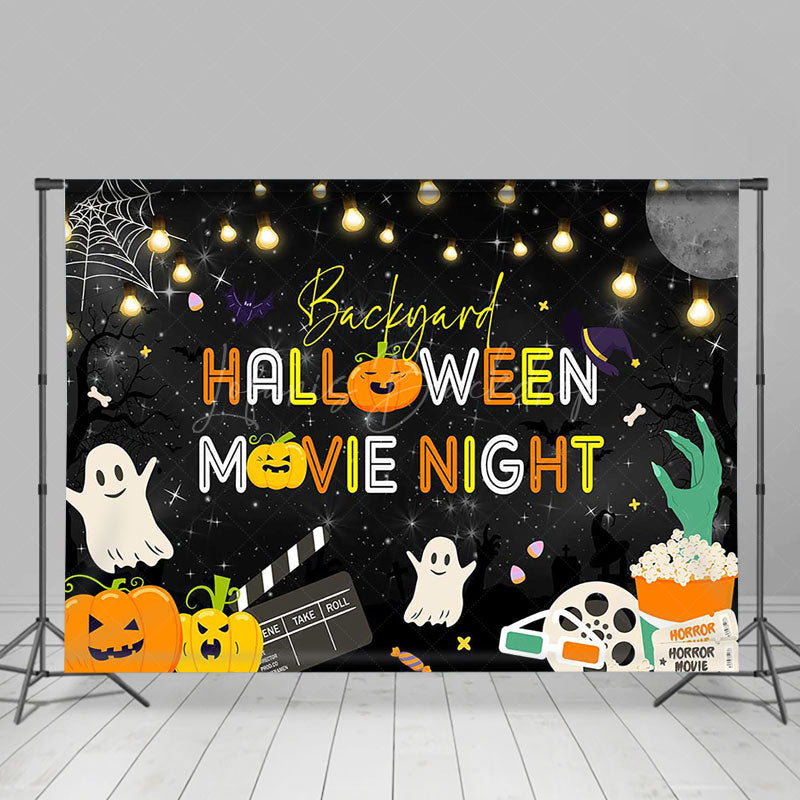 Lofaris Bats Popcorn Black Halloween Movie Night Backdrop